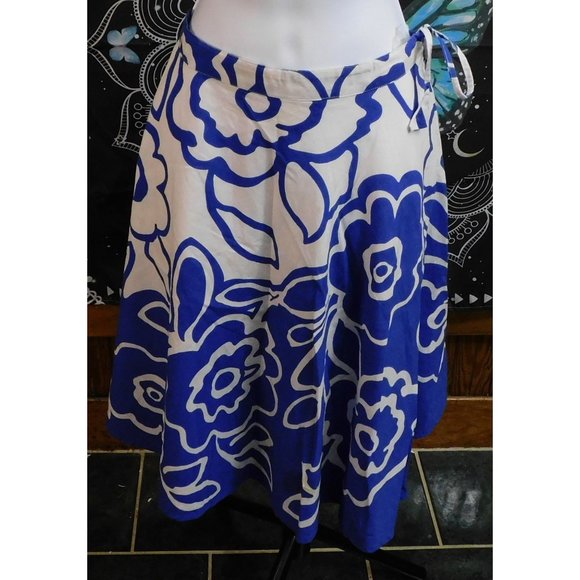 Apollo Blue And White Floral Midi Skirt - Picture 1 of 7